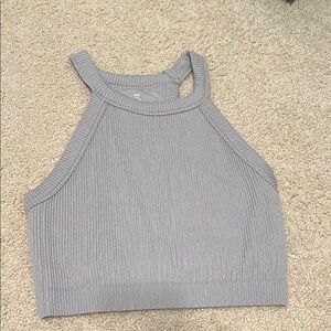 Aerie Ribbed High-Neck Cropped Tank Top — Light Gray